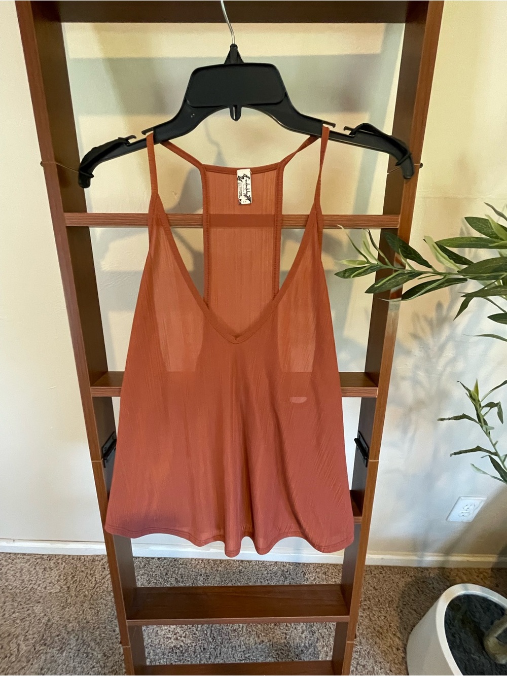 Free People Rust Orange Ribbed V-Neck Tank Top
